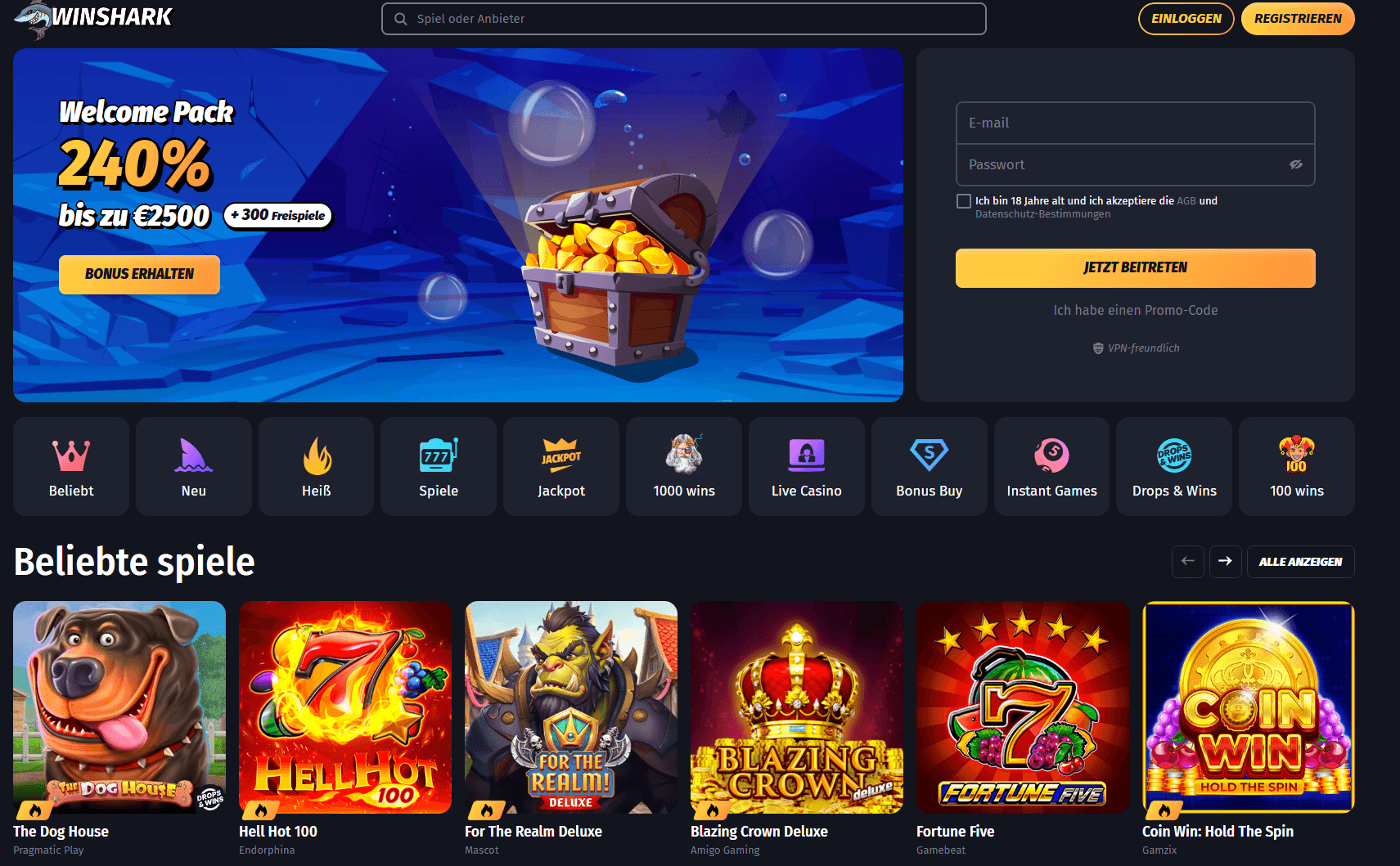 Winshark neue Online Casino