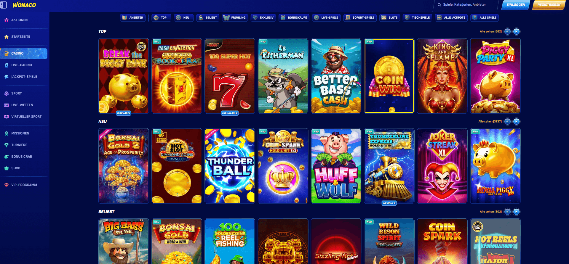 Wonaco neue Online Casino